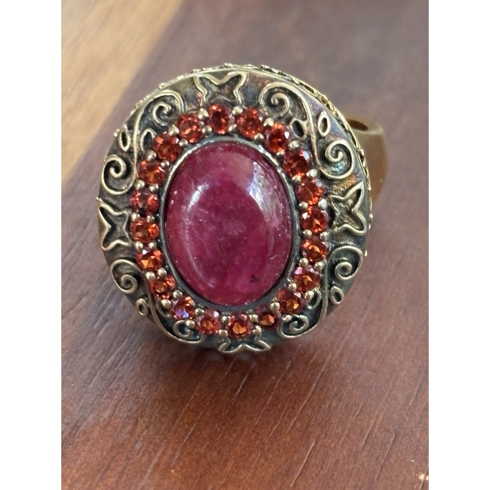 VTG Ross Simons, Etruscan Byzantine, Natural Ruby & Garnet, Vermeil Ring, S. 10